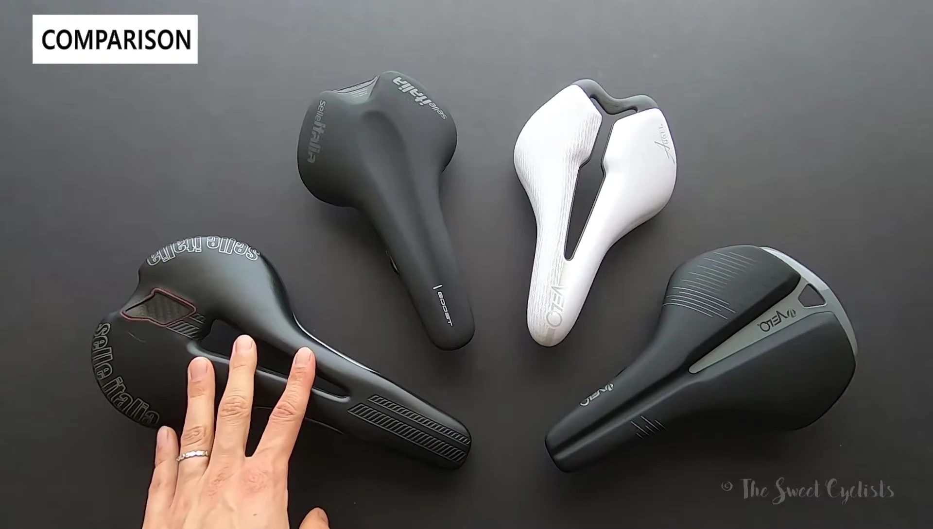 Comparison shot of the Senso Ray next to a Selle Italia saddle.