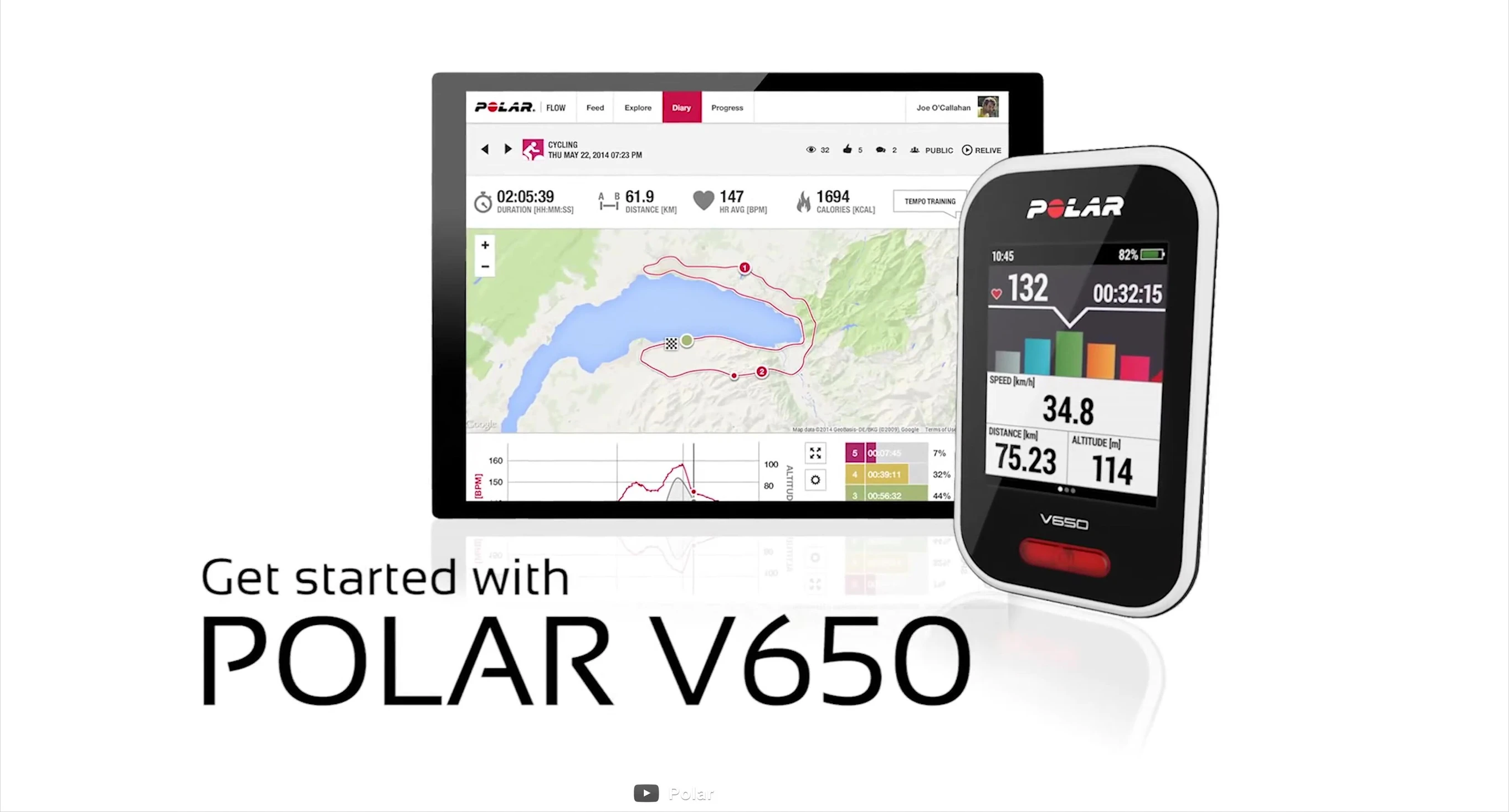 Polar Unisex V650 showing its touchscreen display
