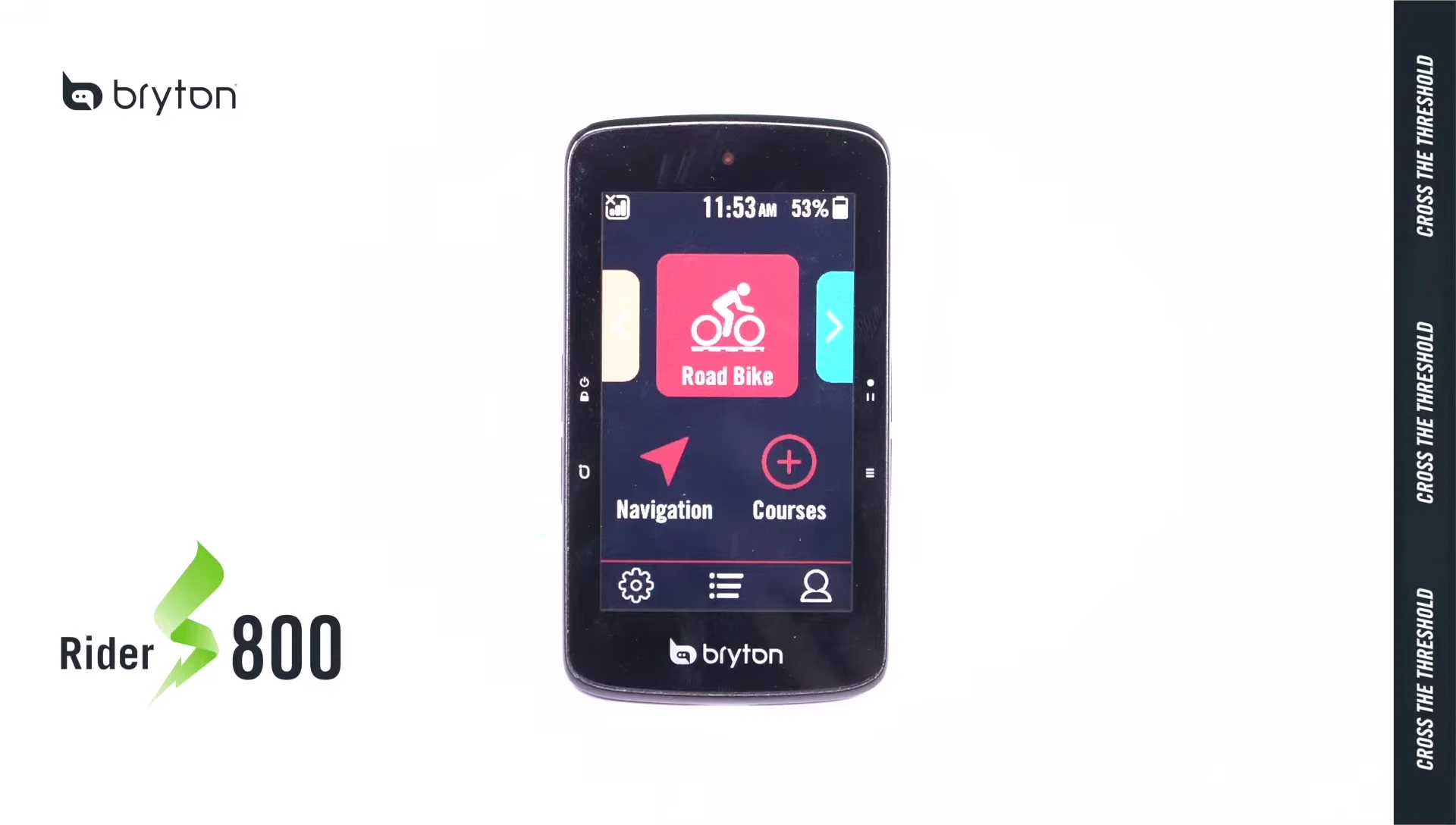 Close-up of the Bryton Rider S800 showing the four buttons on the left and right sides.