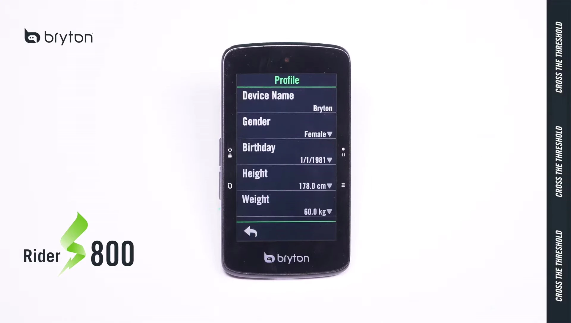 Profile screen for setting personal data and zones.