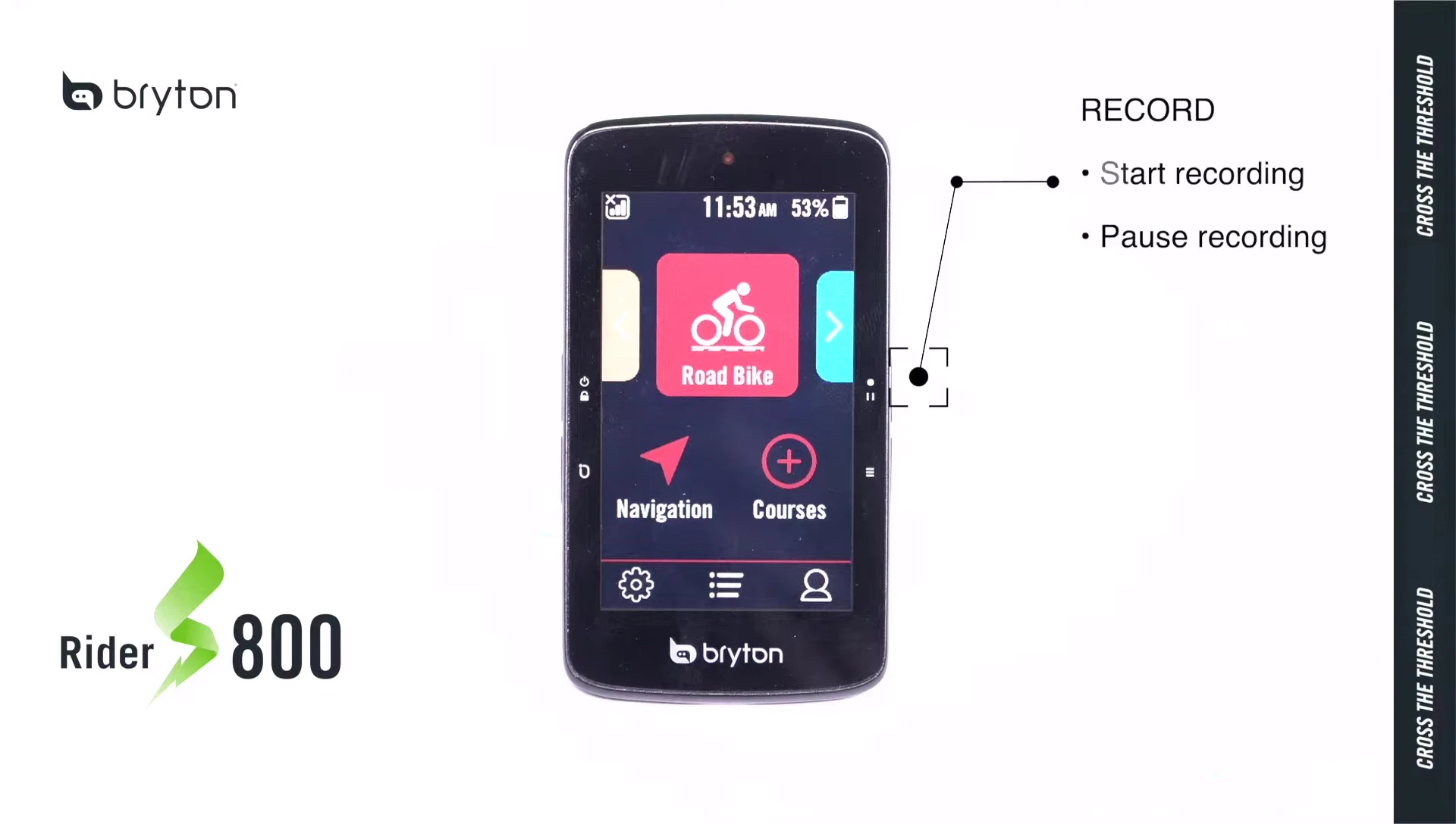 Highlighting the record/pause button on the top right of the device.