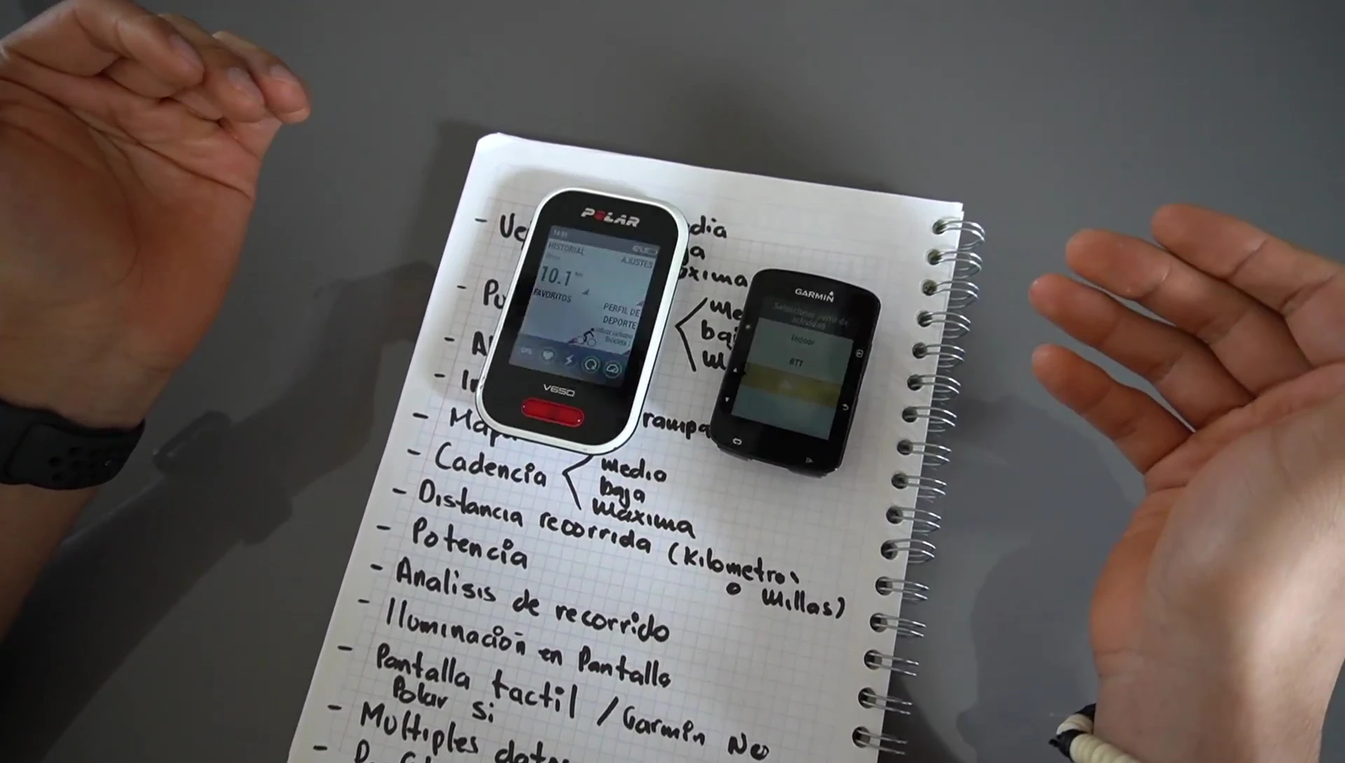 Comparison of the map interfaces on the Garmin and Polar devices.