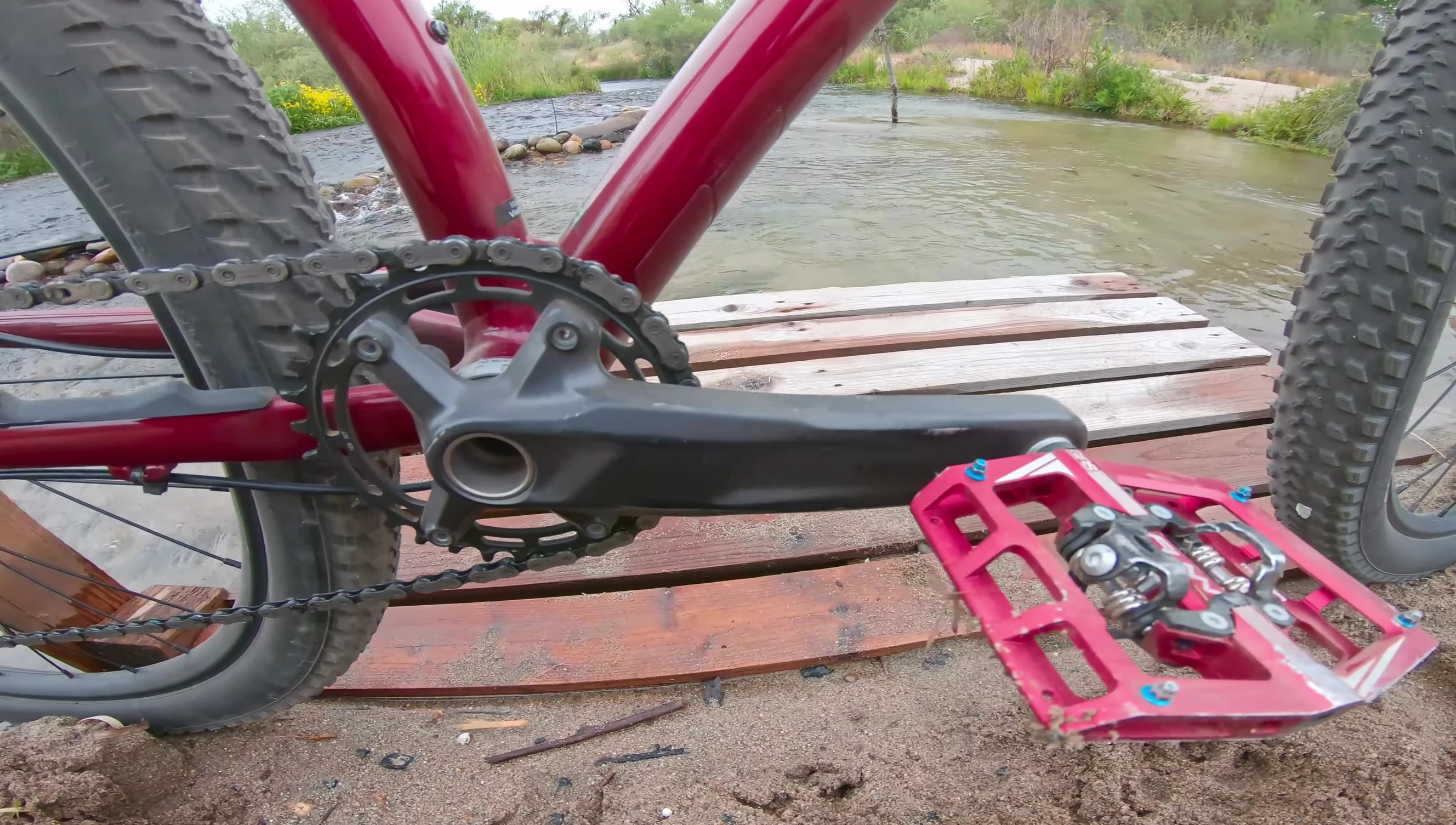 Close-up of the pedals showing the substantial platform size.