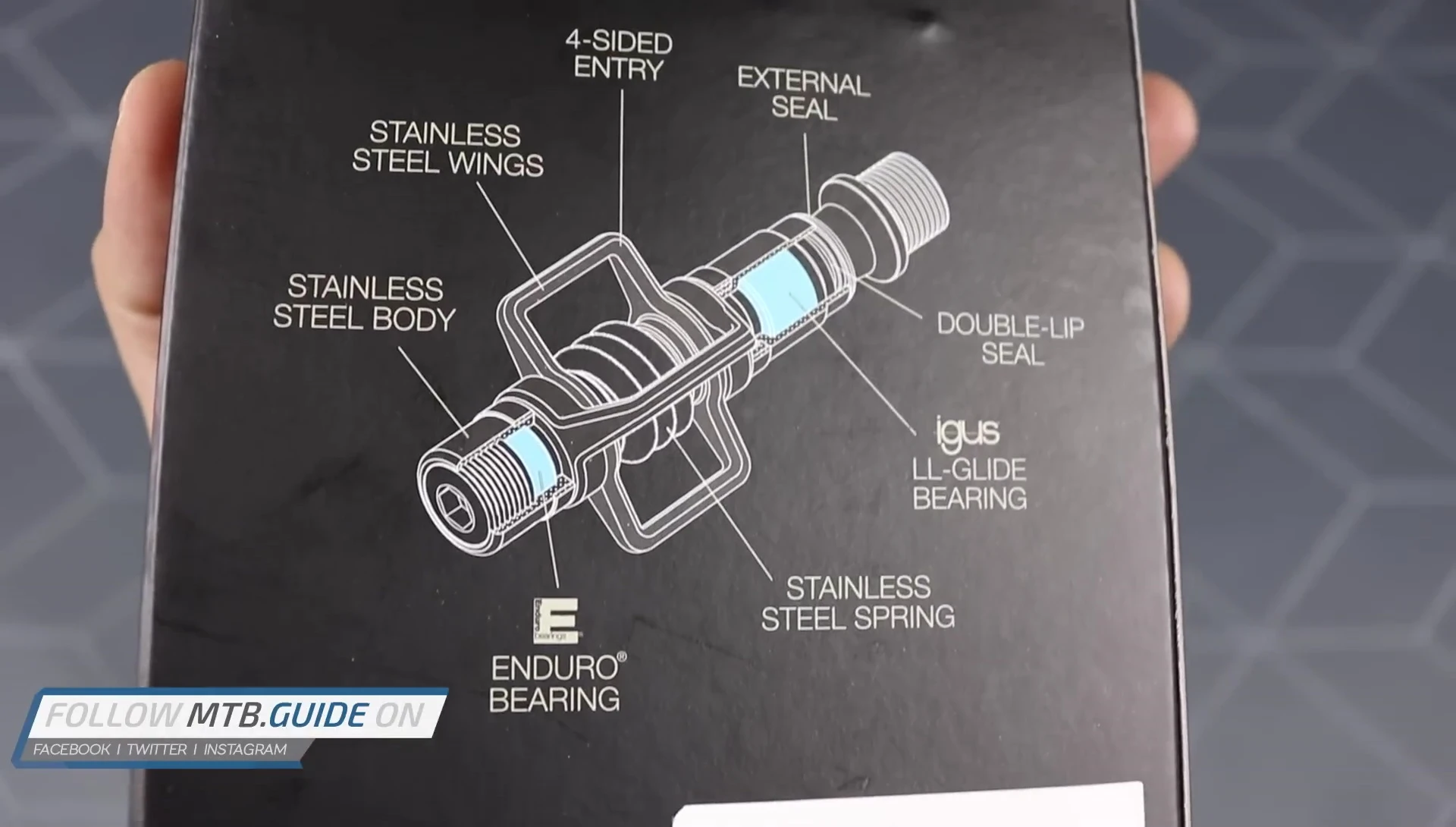 Close-up of the pedals highlighting the five-year warranty.