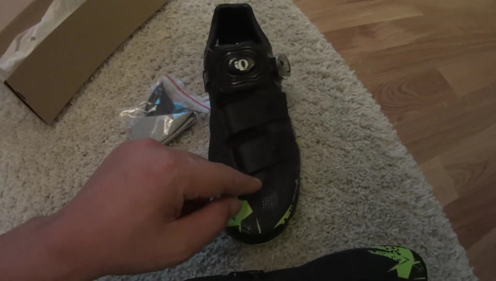View of the asymmetrical Velcro strap placement.