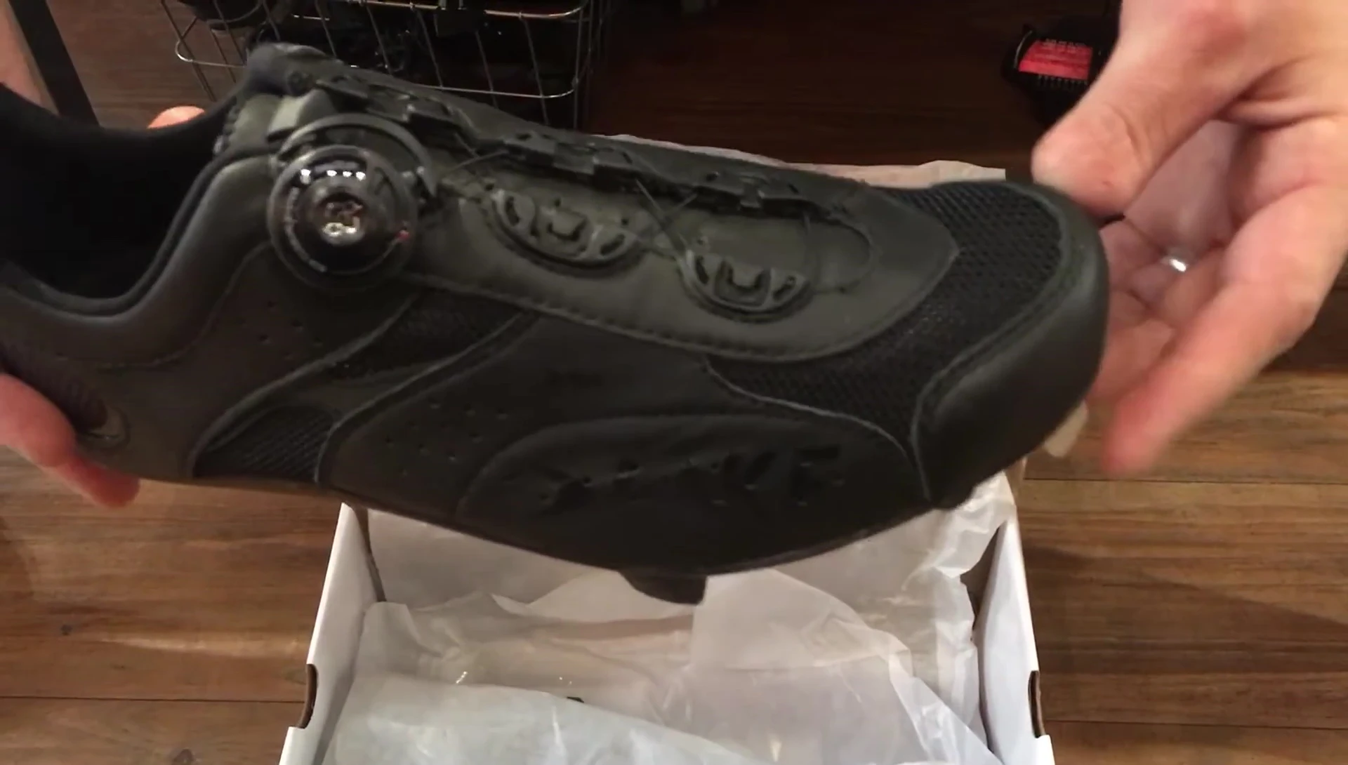 Close-up of the Lake MX331 shoes in their box