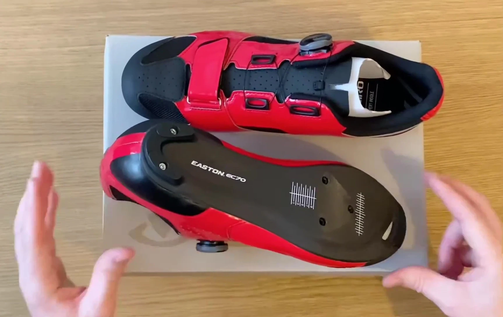 Close up of the sole of the shoe, showing the Easton EC70 branding