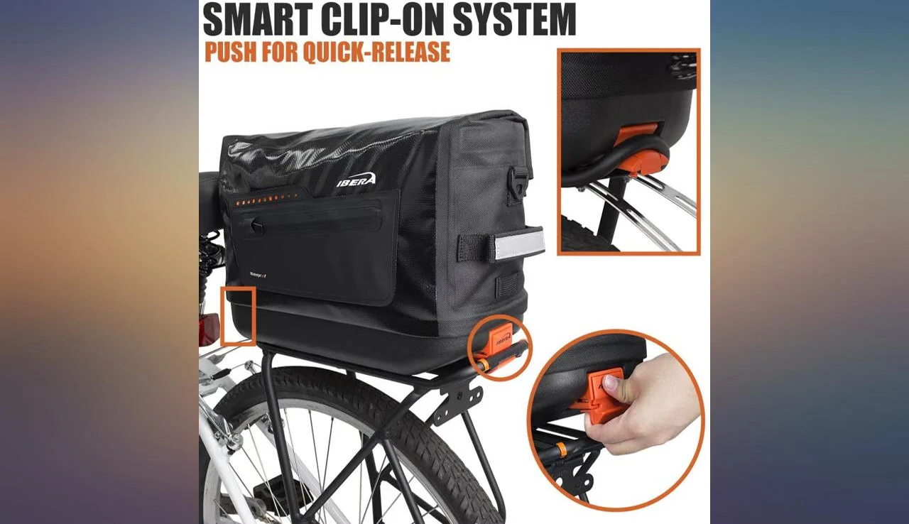 The reviewer showcasing the bag's capacity limits.