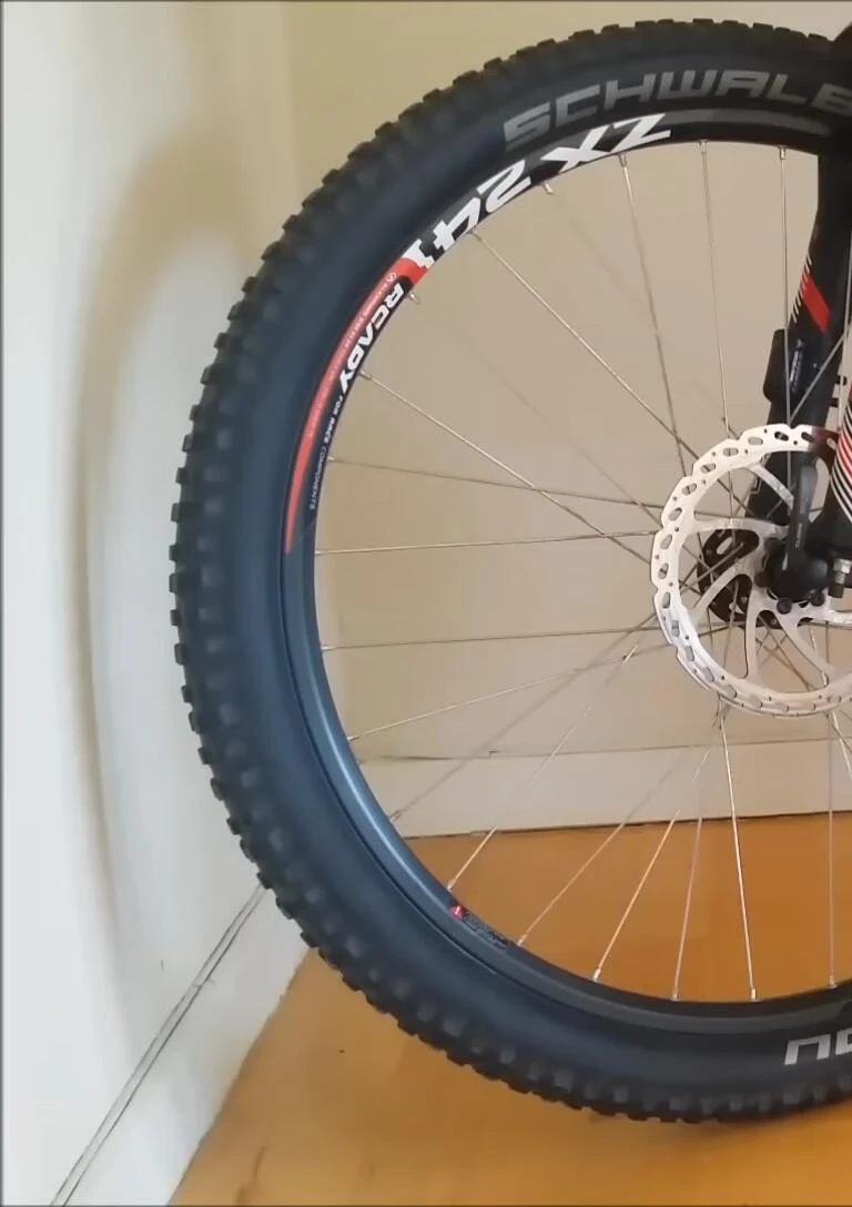 Close-up of the wheel with the valve at the bottom.