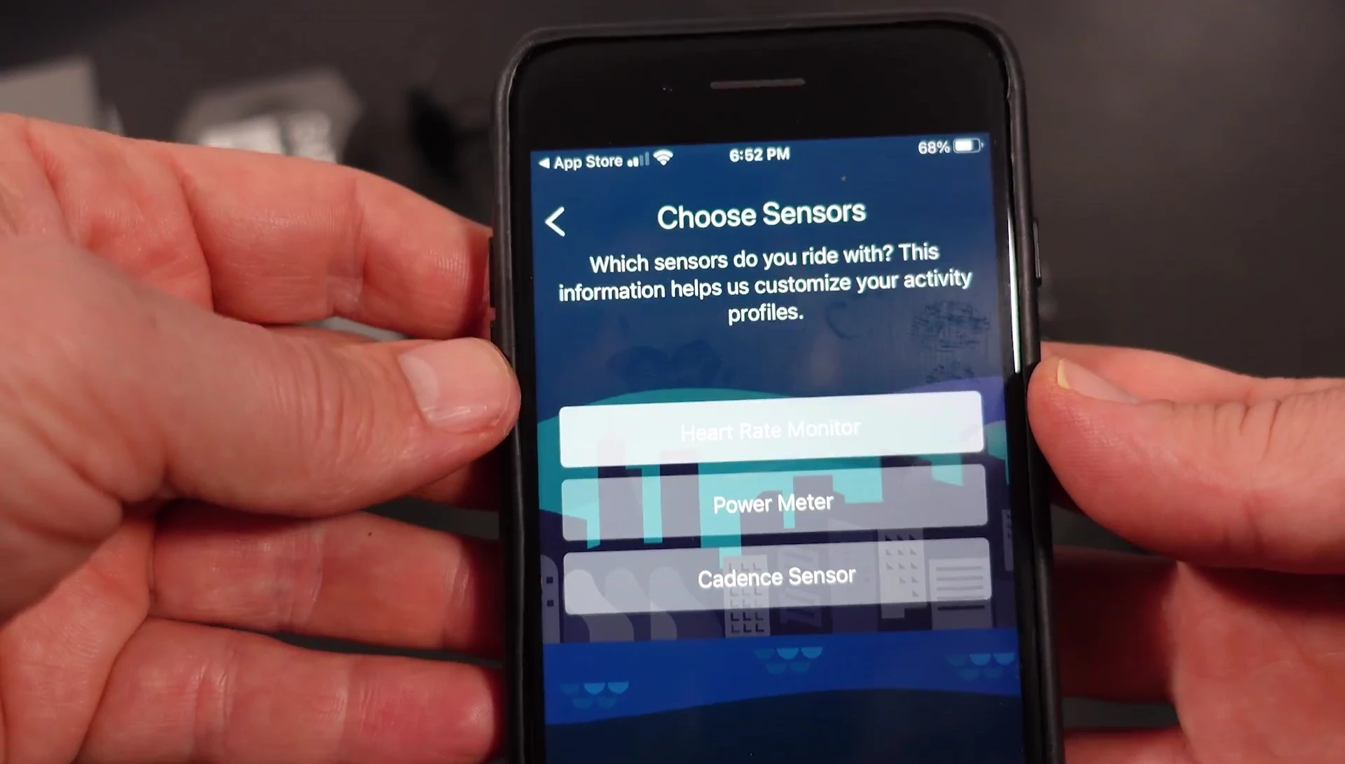 Sensor setup menu.