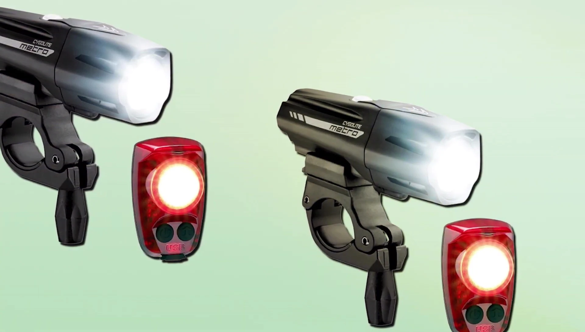 Highlighting the USB rechargeable aspect of the combo set.
