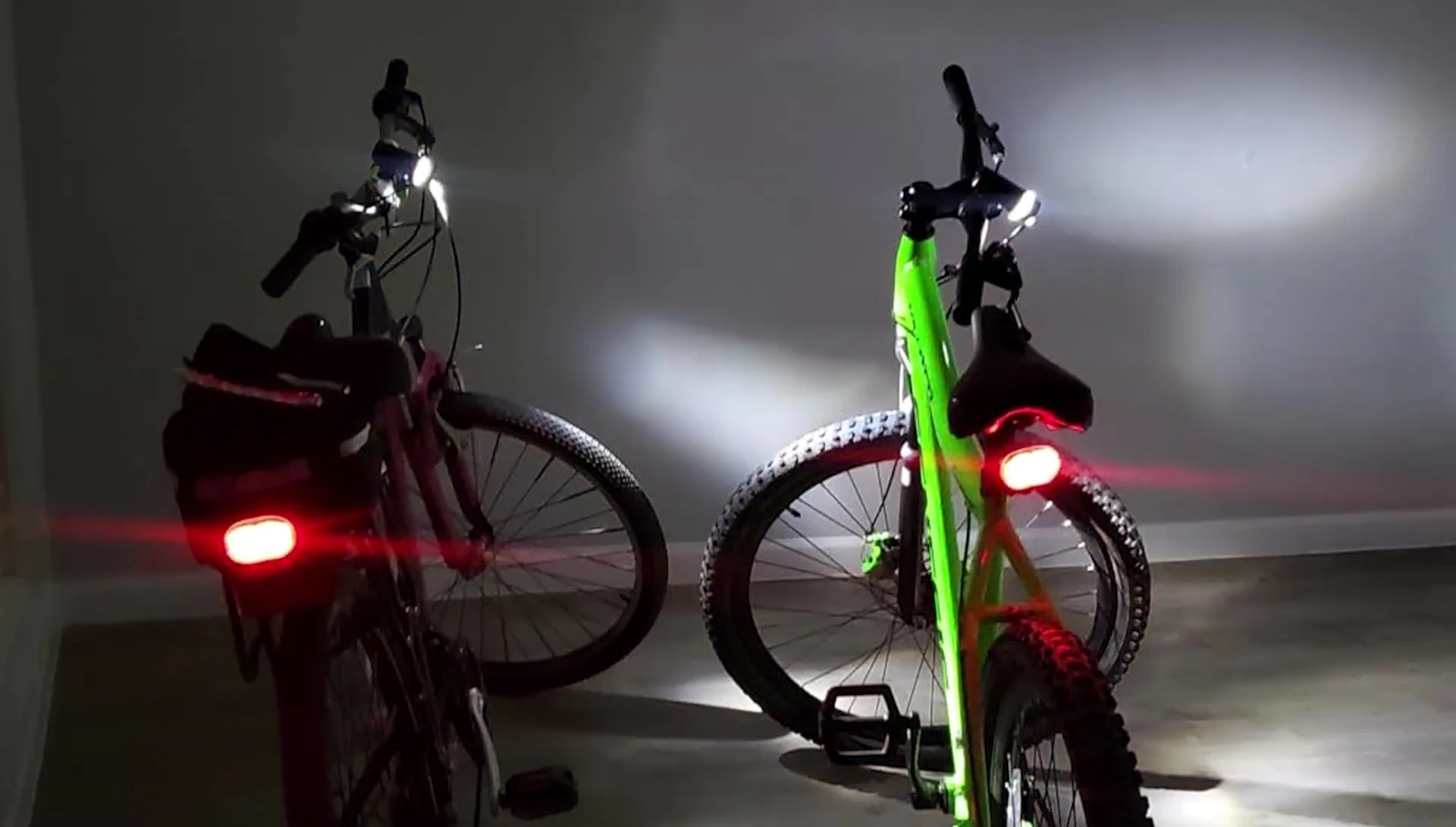The BV Bike Lights mounted on a bicycle, showcasing its adjustable mount.