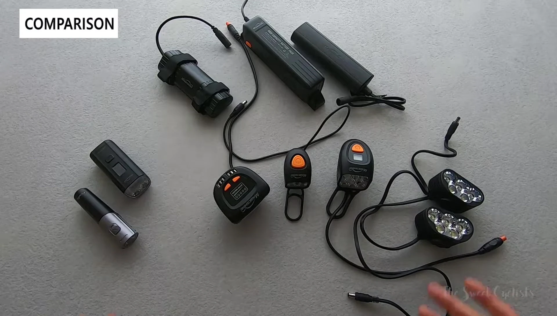 Comparison shot of various Magicshine lights