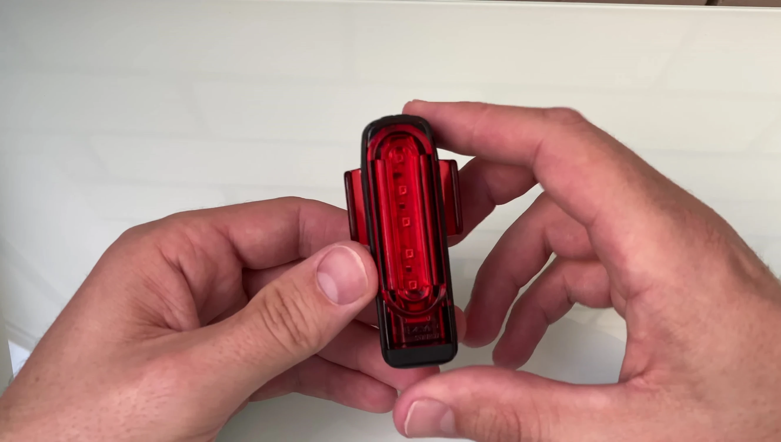 A close-up view of the bike light, showcasing its design and materials.