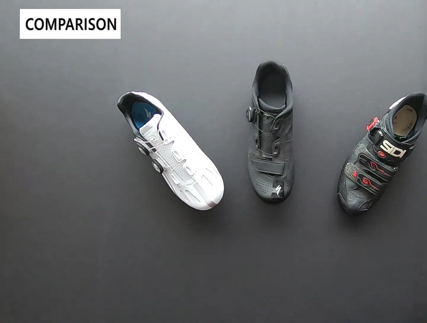 Comparison shot of the three cycling shoes