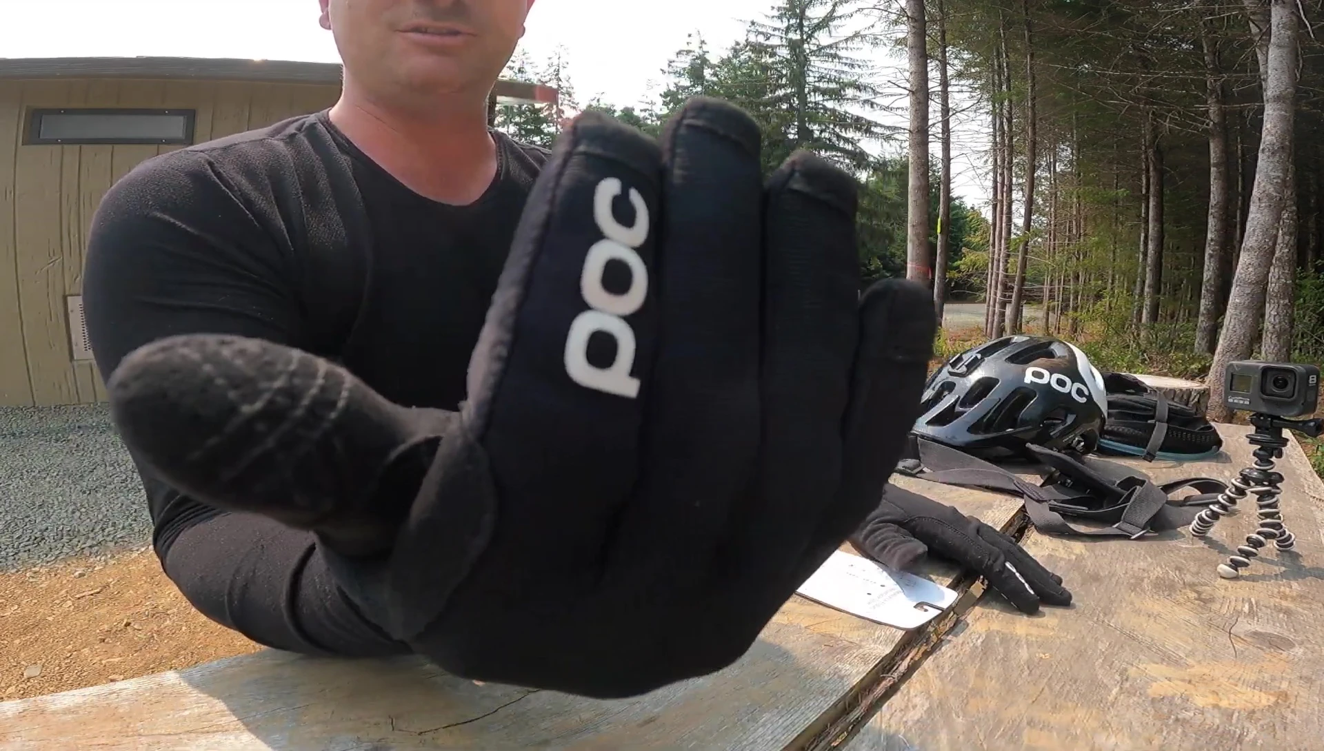 Close-up of the gloves showing the black and white design