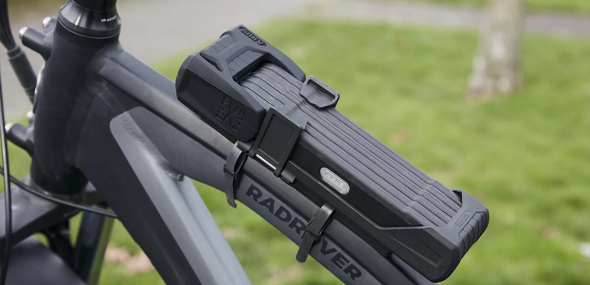 The Abus Bordo Granite XPlus 6500 lock attached to a bike