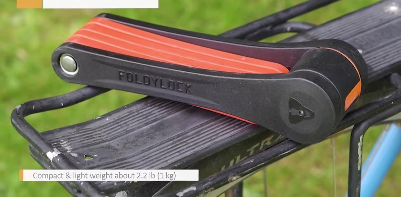 The FoldyLock Compact displayed next to other bike locks, highlighting its smaller size.