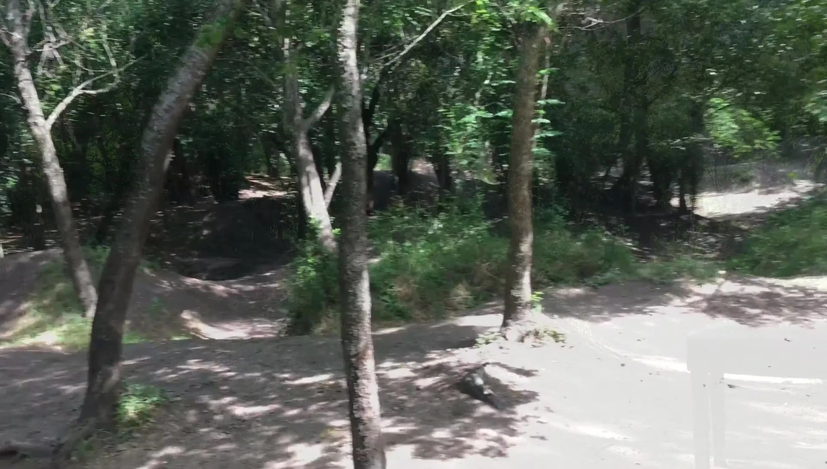 The speaker is riding the bike with the Fooker pedals on a jump trail.