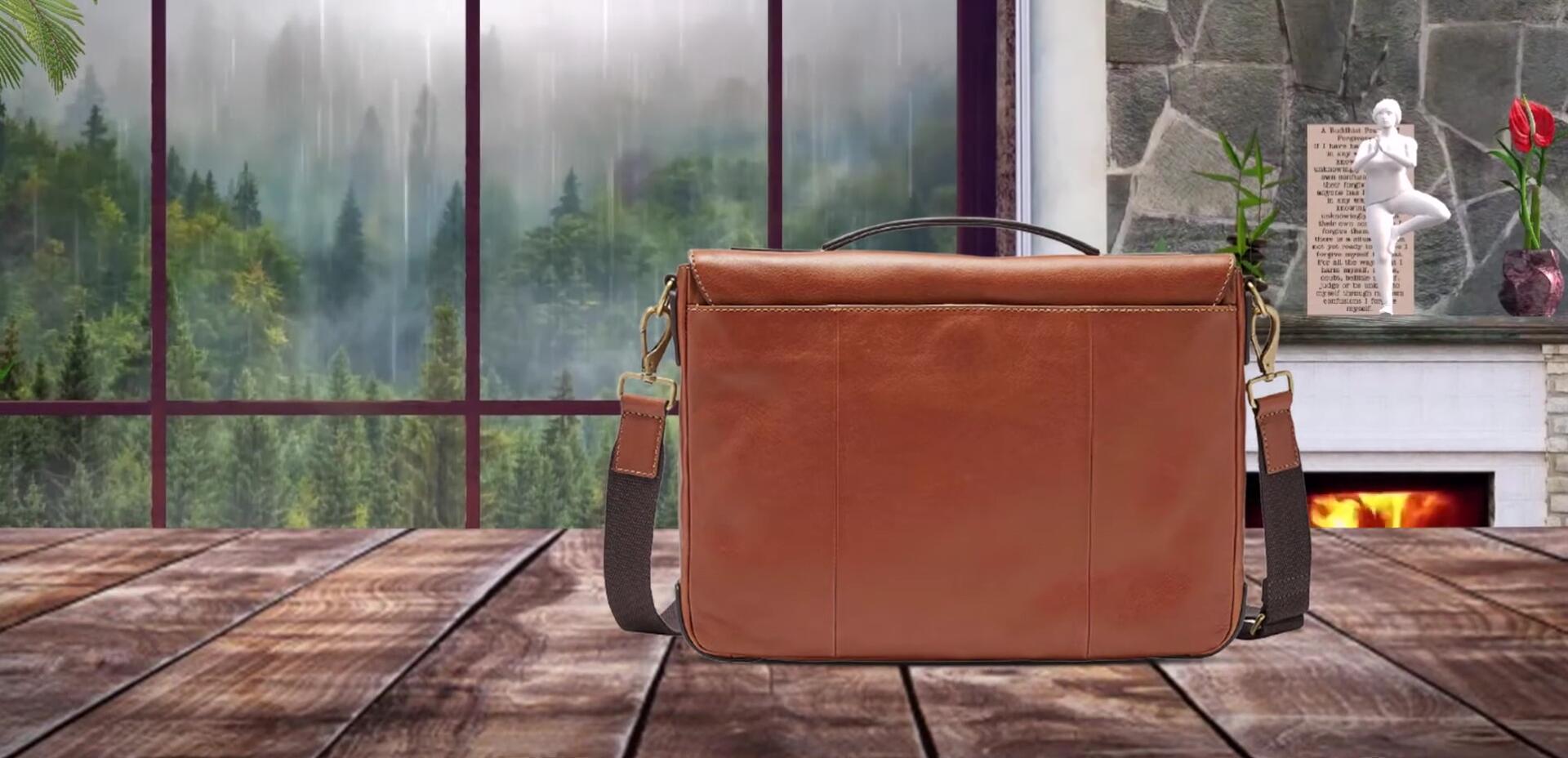 Person using the Fossil bag, showcasing its compact size