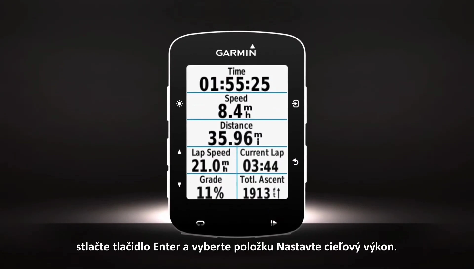 Edge 520 screen showing in-ride adjustment of target power